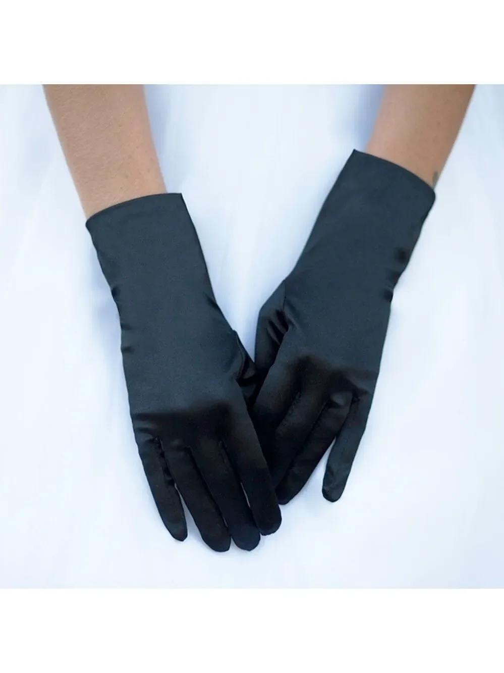 NWT Black Satin Gloves Bridal Dressy Fashion